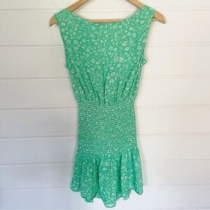 Green white floral mini dress